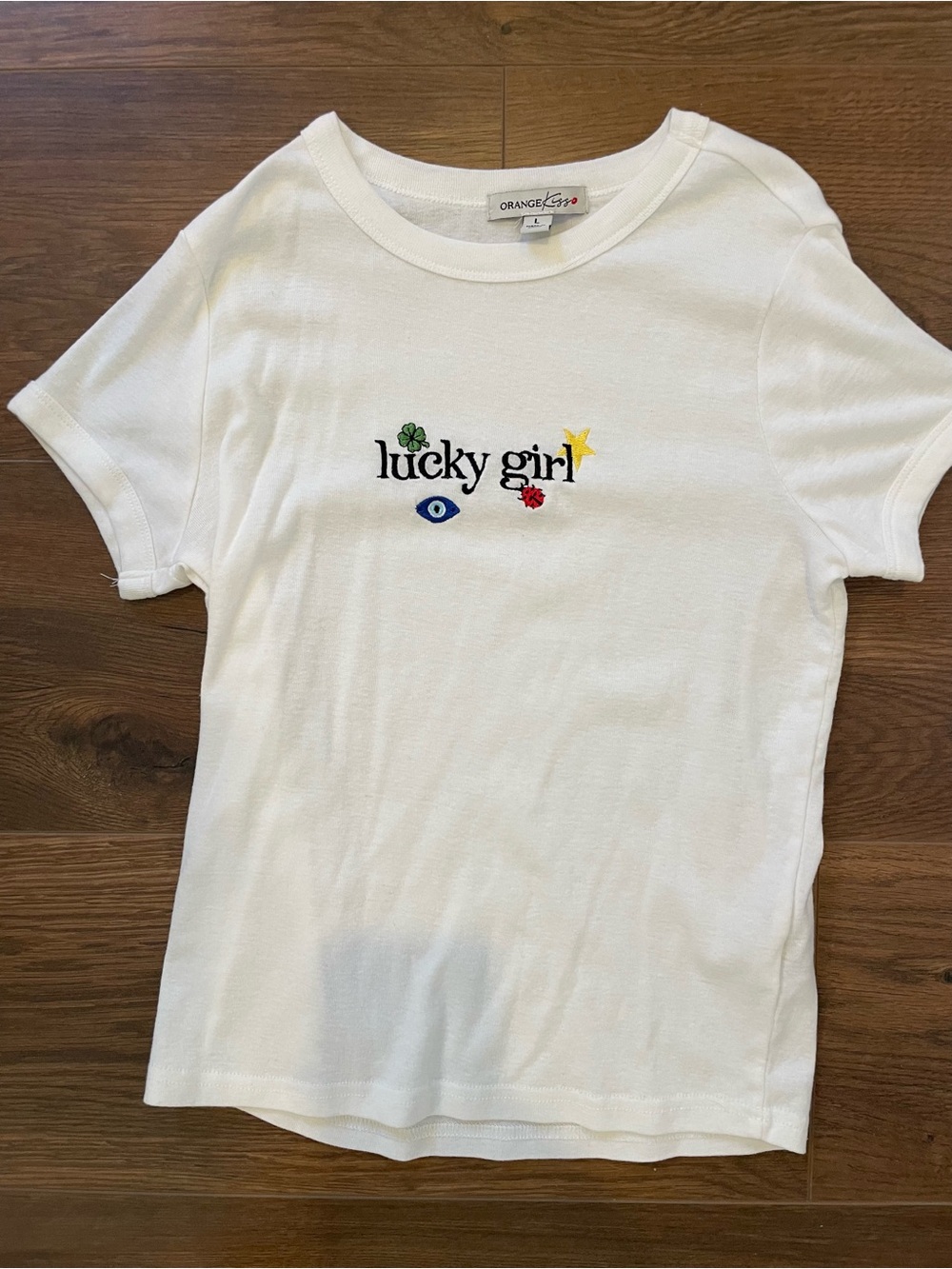 Embroidered ‘Lucky Girl' Tee